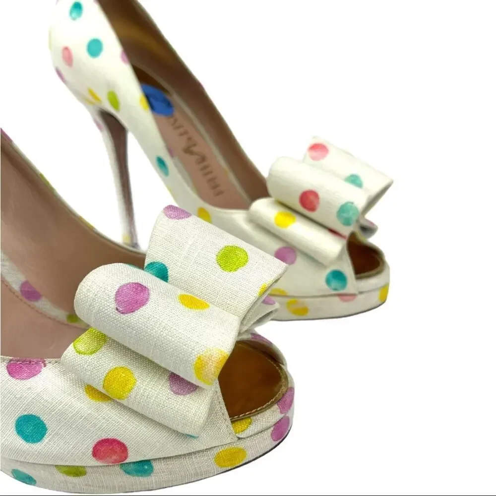 Palter DeLiso Polka Dot Bow Platform Heels 7.5